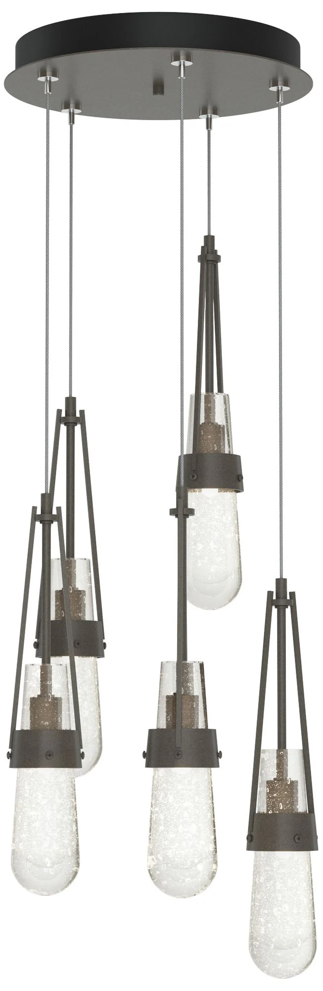 Link 13" Wide 5-Light Dark Smoke Long Pendant With Clear Bubble Glass - Image 1