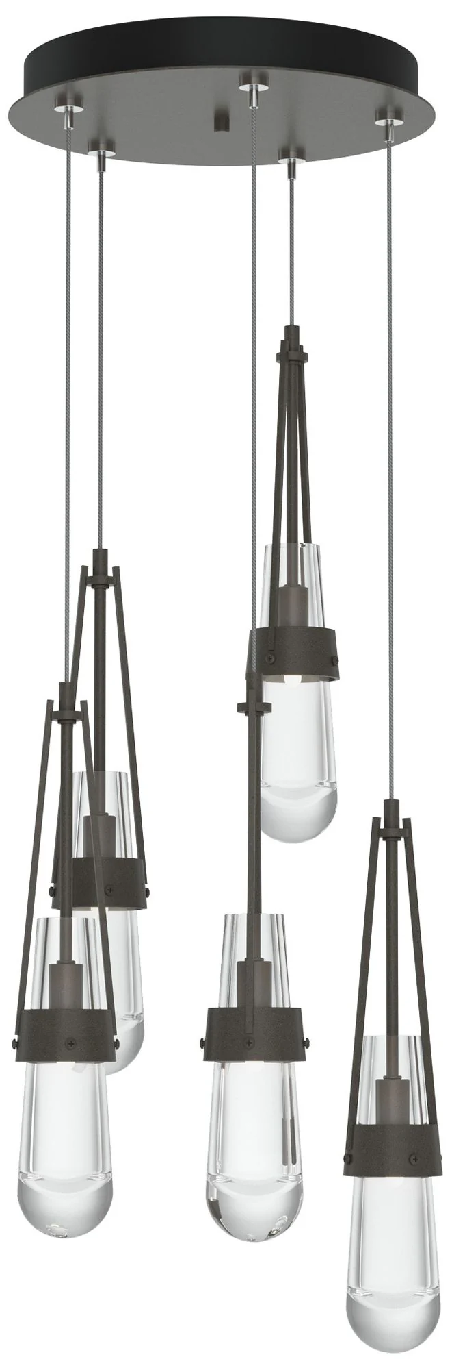 Link 13" Wide 5-Light Dark Smoke Long Pendant With Clear Glass Shade - Image 1