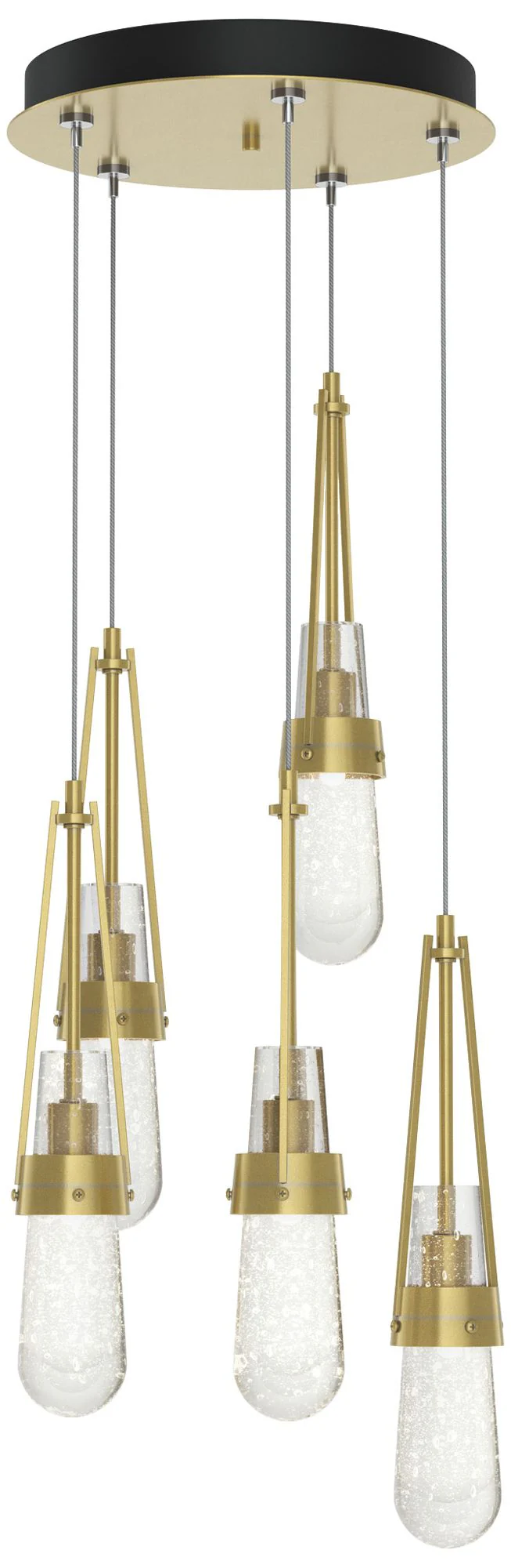 Link 13" Wide 5-Light Modern Brass Long Pendant w/ Clear Bubble Glass - Image 1
