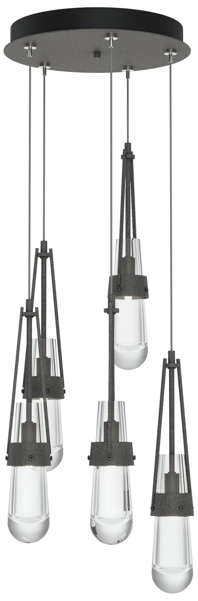 Link 13" Wide 5-Light Natural Iron Long Pendant With Clear Glass Shade - Image 1