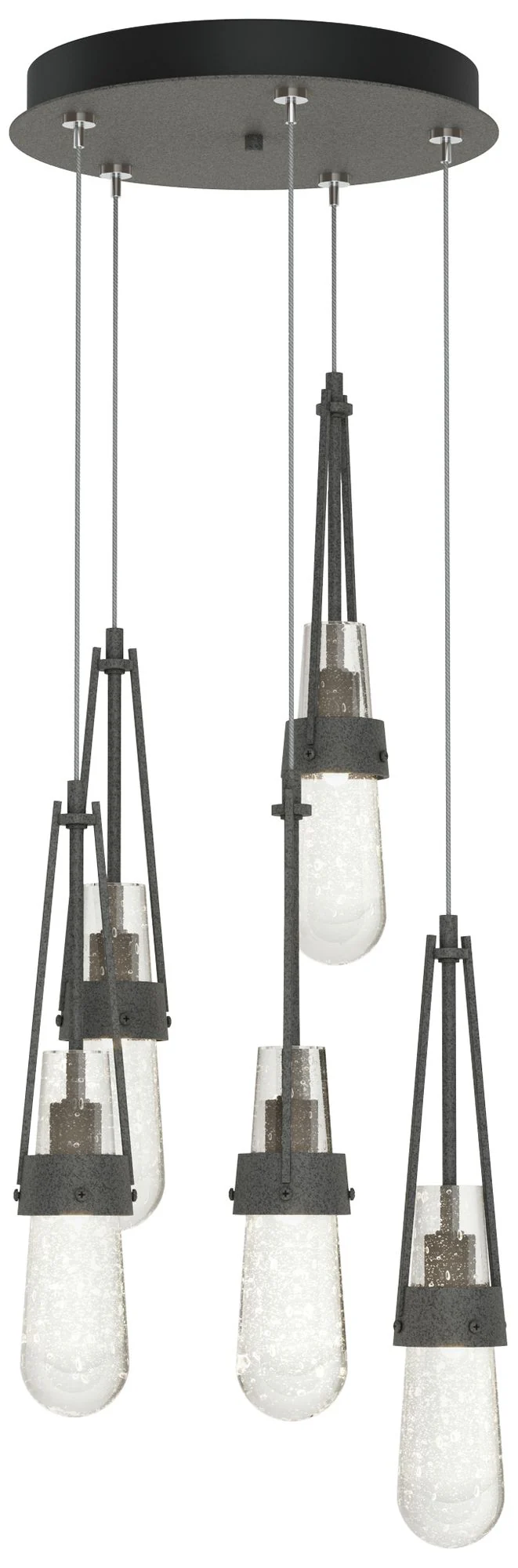 Link 13" Wide 5-Light Natural Iron Standard Pendant With Bubble Glass - Image 1