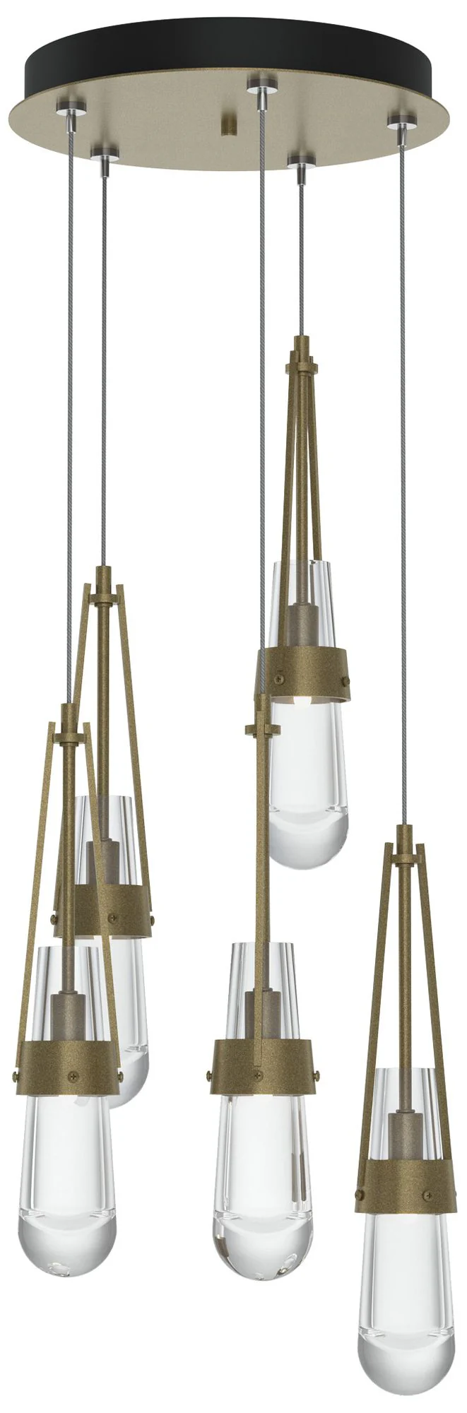 Link 13" Wide 5-Light Soft Gold Long Pendant With Clear Glass Shade - Image 1