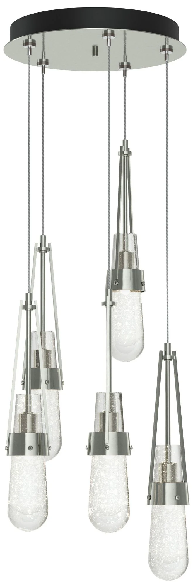 Link 13" Wide 5-Light Sterling Long Pendant With Clear Bubble Glass Sh - Image 1