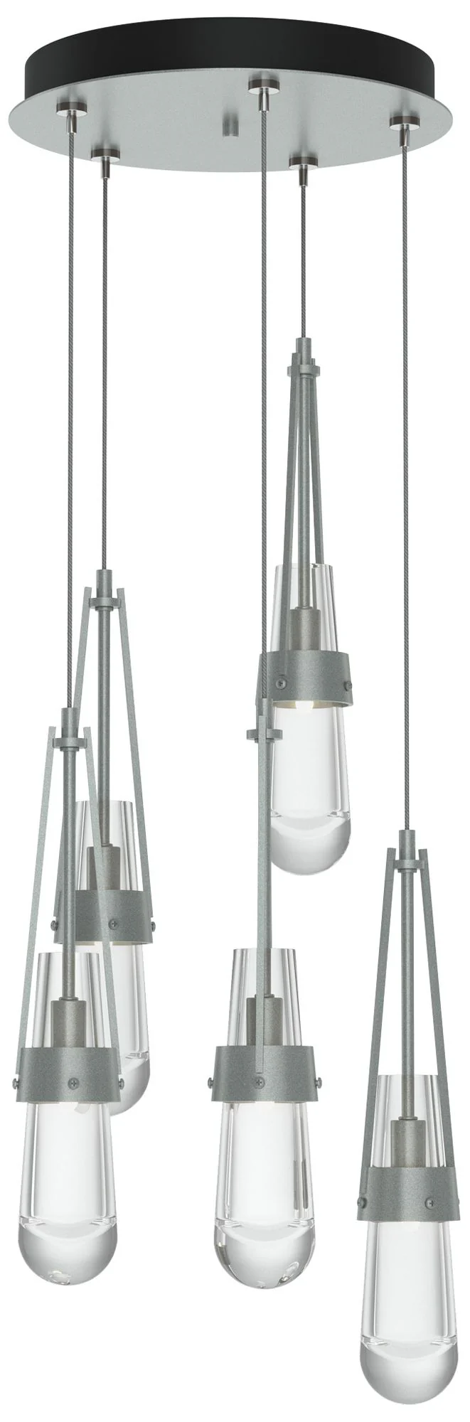 Link 13" Wide 5-Light Vintage Platinum Long Pendant With Clear Glass S - Image 1