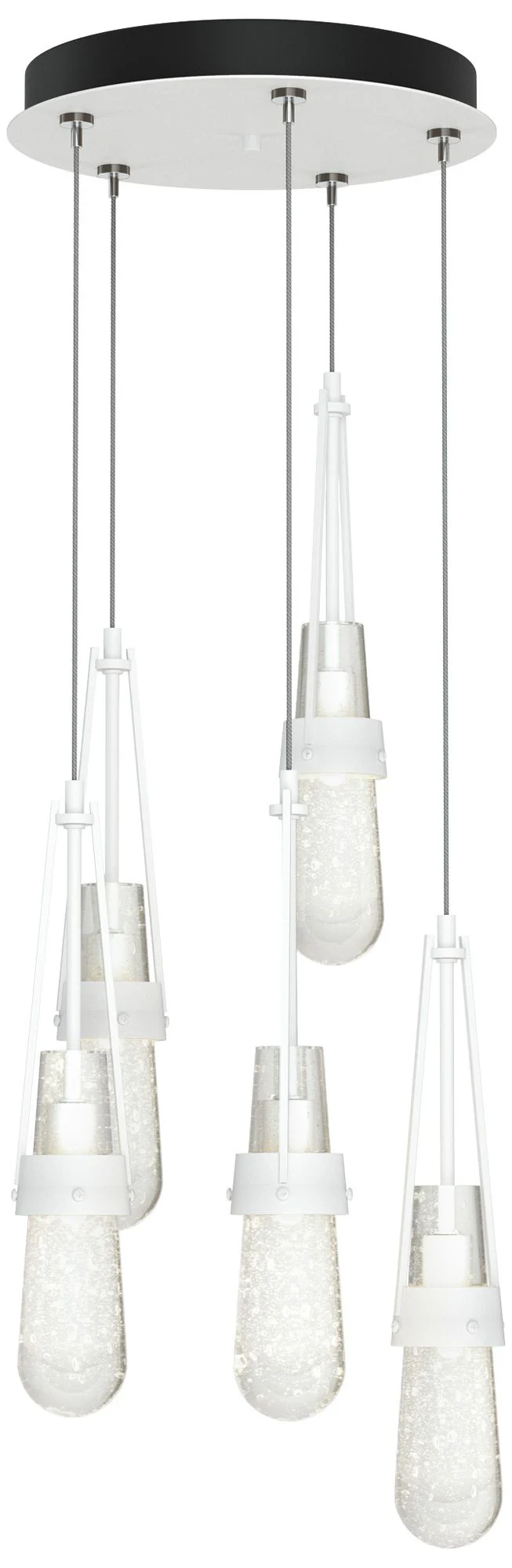 Link 13" Wide 5-Light White Long Pendant With Clear Bubble Glass Shade - Image 1