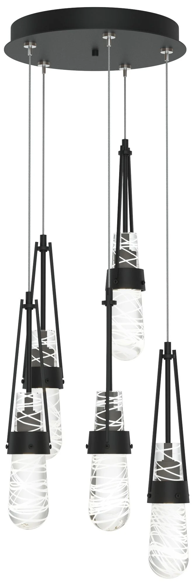 Link 13"W 5-Light Black Standard Pendant w/ Clear White Threaded Shade - Image 1