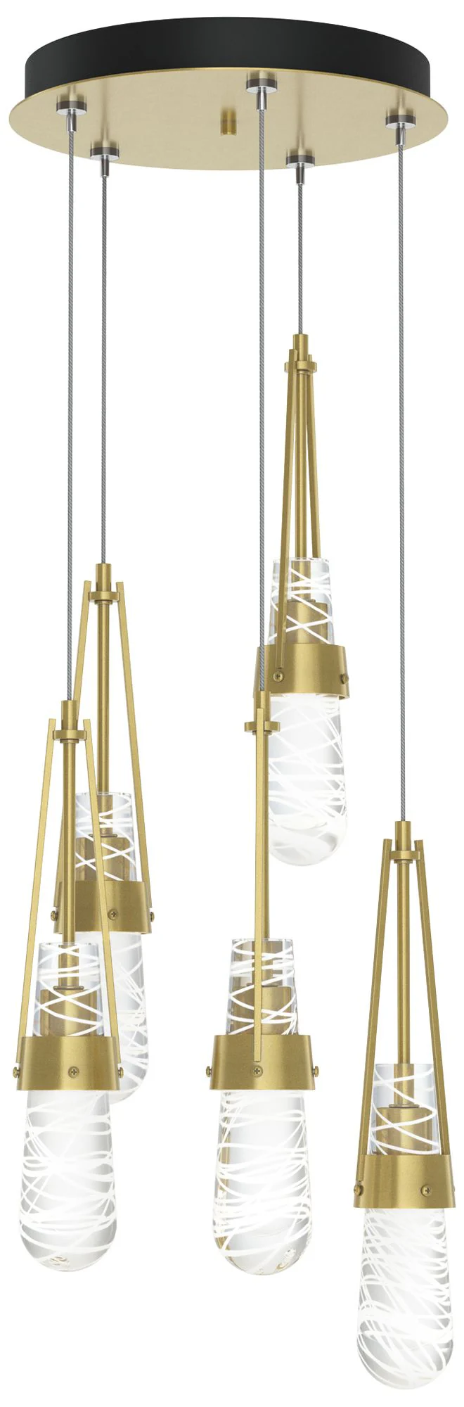 Link 13"W 5-Light Brass Standard Pendant w/ Clear White Threaded Shade - Image 1