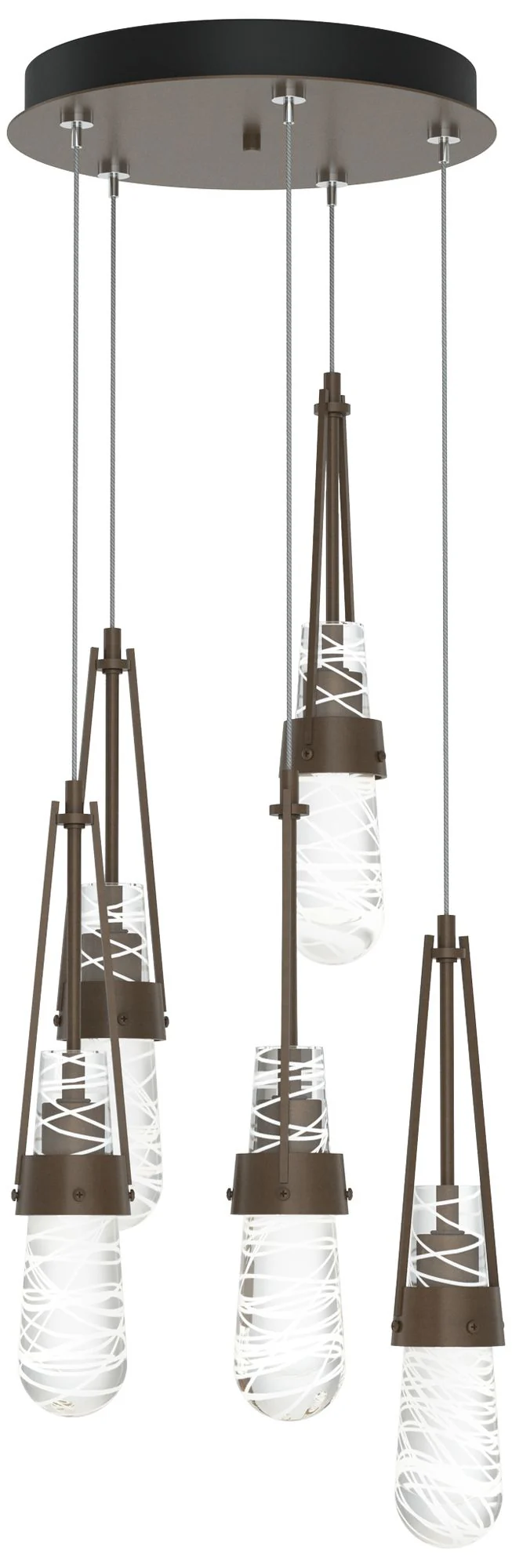 Link 13"W 5-Light Bronze Standard Pendant w/ Clear White Threaded Shad - Image 1