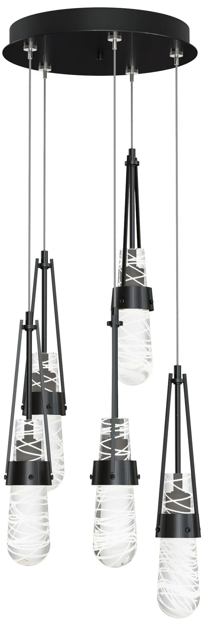Link 13"W 5-Light Ink Long Pendant w/ Clear Glass w/ White Threading S - Image 1