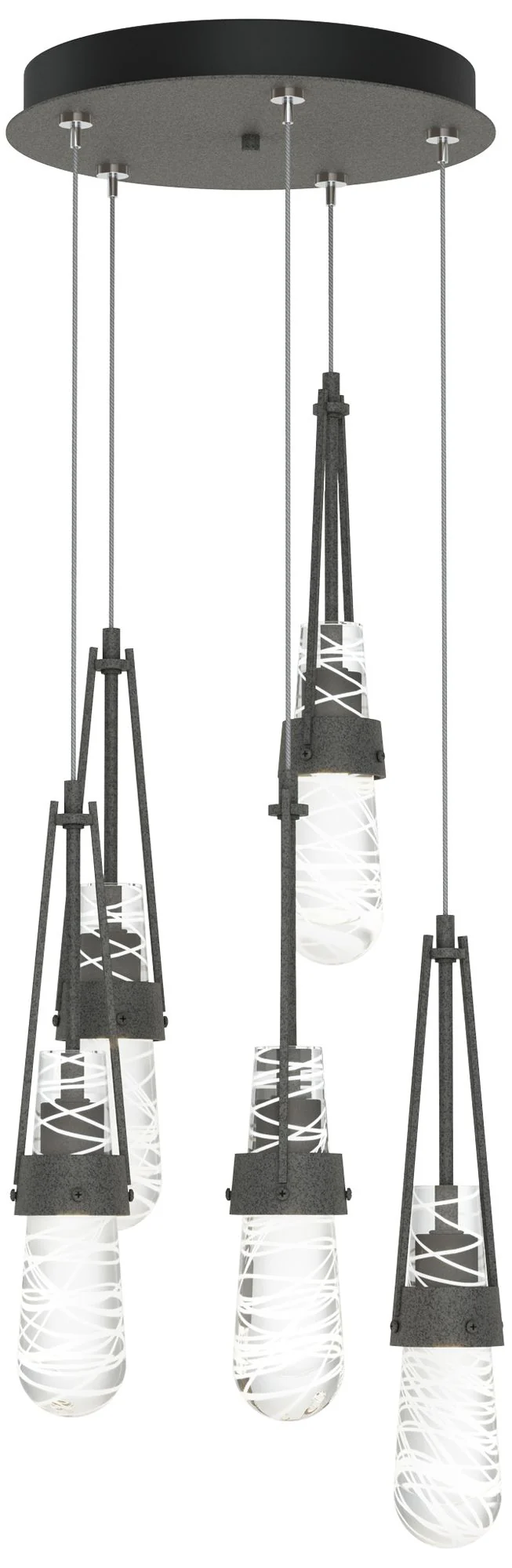Link 13"W 5-Light Iron Standard Pendant w/ Clear White Threaded Shade - Image 1