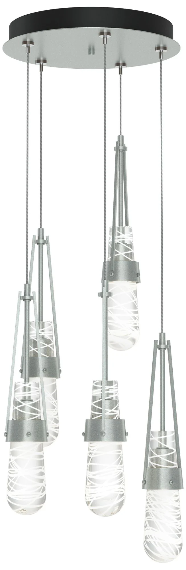 Link 13"W 5-Light Platinum Standard Pendant w/ Clear White Threaded Sh - Image 1