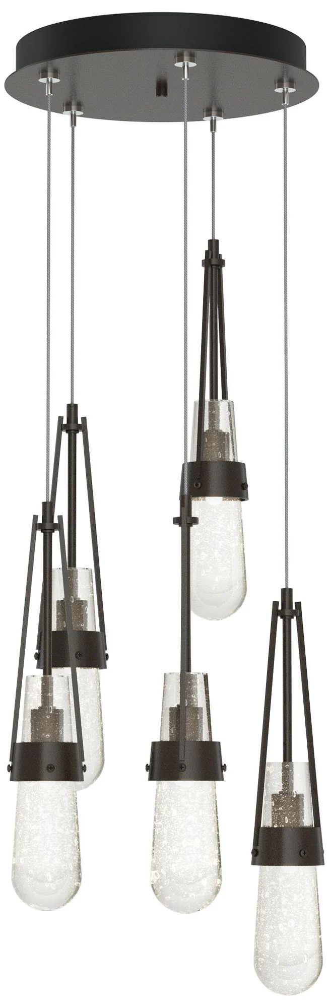 Link 13"W 5-Light Rubbed Bronze Long Pendant w/ Clear Bubble Glass Sha - Image 1