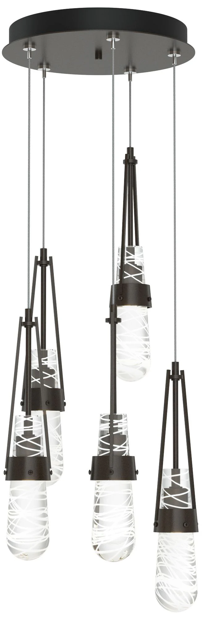 Link 13"W 5-Light Rubbed Bronze Long Pendant w/ Clear White Threaded S - Image 1