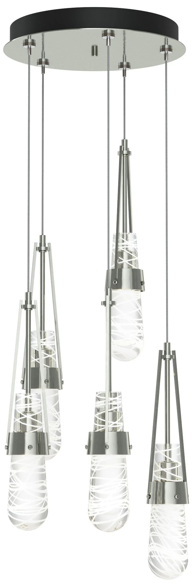 Link 13"W 5-Light Sterling Standard Pendant w/ Clear White Threaded Sh - Image 1