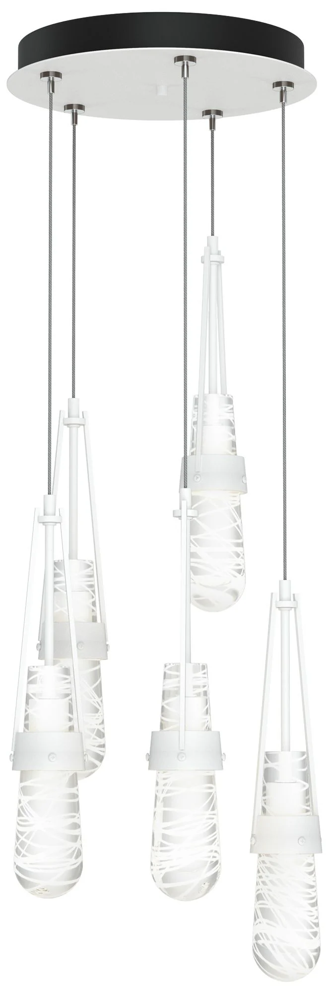 Link 13"W 5-Light White Long Pendant w/ Clear White Threaded Glass Sha - Image 1