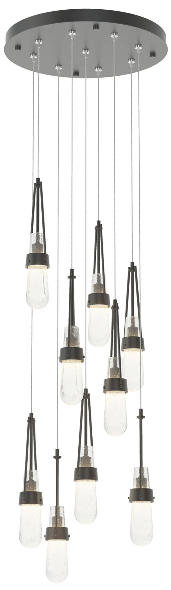 Link 20.5" 9-Light Round Black Long Pendant with Clear Bubble Glass - Image 1