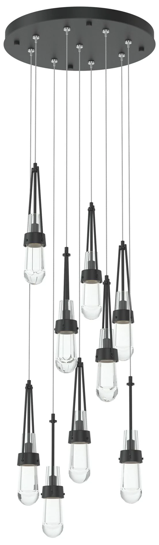 Link 20.5" 9-Light Round Black Long Pendant with Clear Glass - Image 1