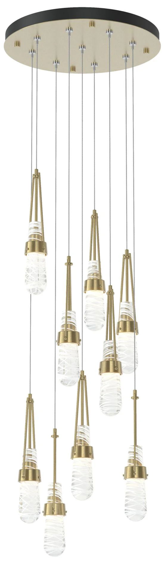 Link 20.5" 9-Light Round Brass Long Pendant with Clear Glass & Whi - Image 1