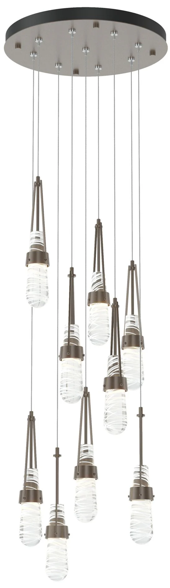 Link 20.5" 9-Light Round Bronze Long Pendant w/ Clear Glass & Whit - Image 1