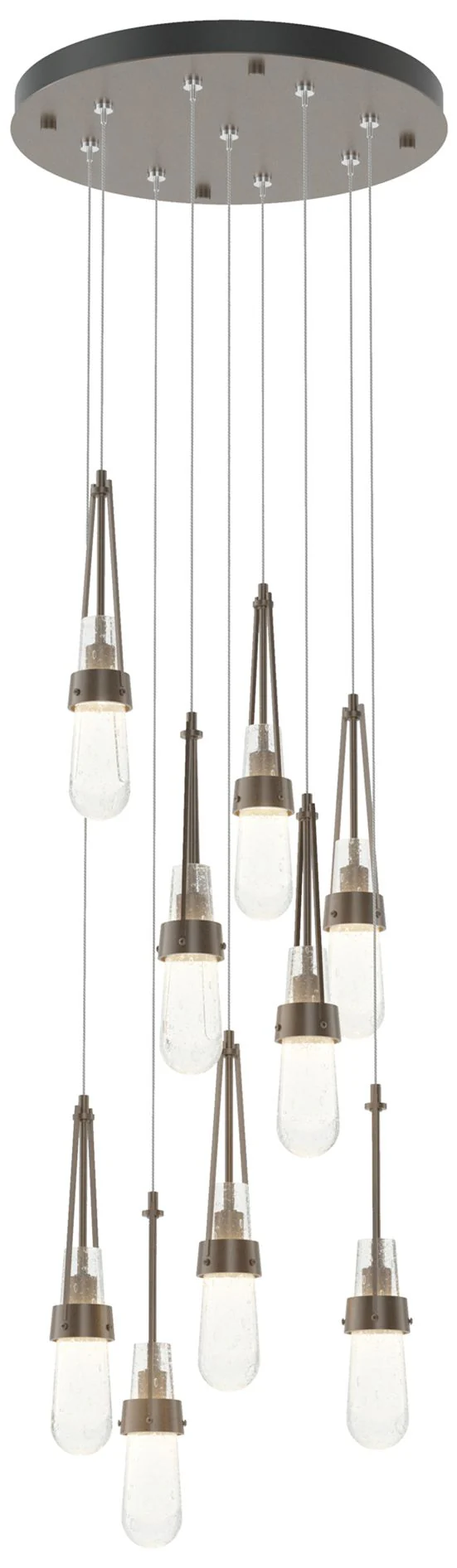 Link 20.5" 9-Light Round Bronze Long Pendant with Clear Bubble Glass - Image 1