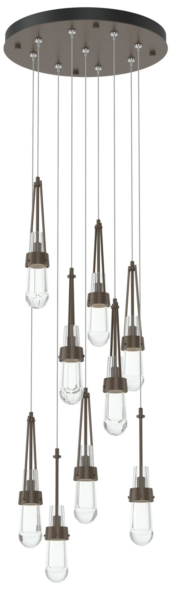 Link 20.5" 9-Light Round Bronze Long Pendant with Clear Glass - Image 1