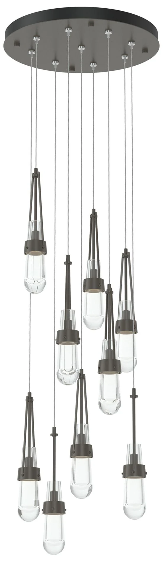Link 20.5" 9-Light Round Dark Smoke Long Pendant with Clear Glass - Image 1