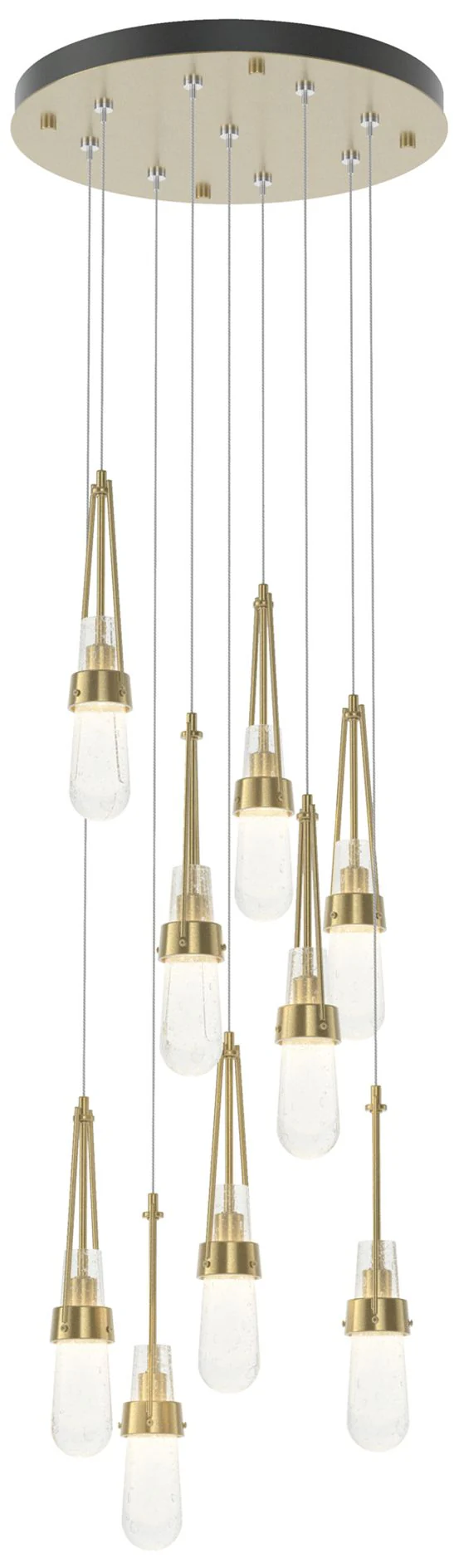Link 20.5" 9-Light Round Modern Brass Long Pendant with Clear Bubble G - Image 1