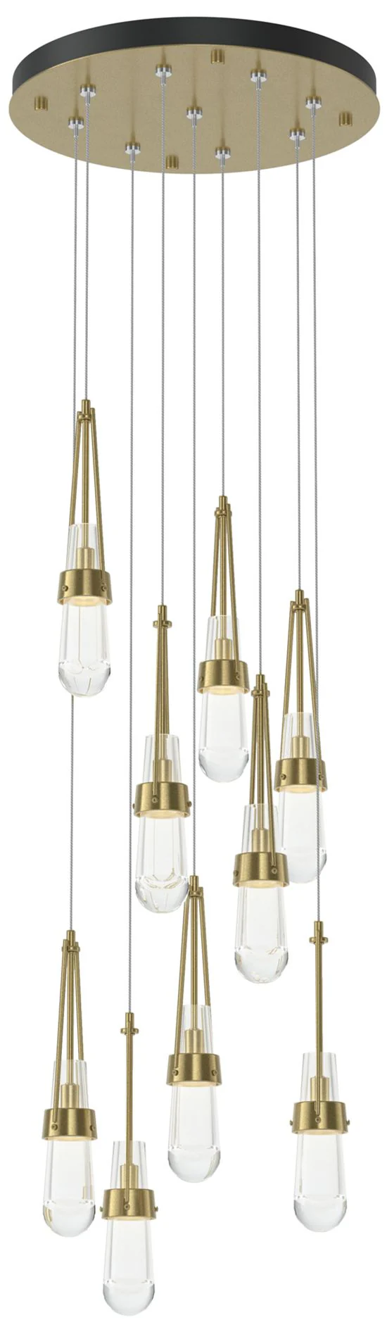 Link 20.5" 9-Light Round Modern Brass Long Pendant with Clear Glass - Image 1