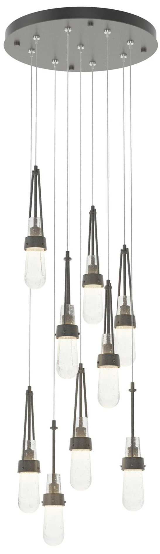 Link 20.5" 9-Light Round Natural Iron Long Pendant with Clear Bubble G - Image 1