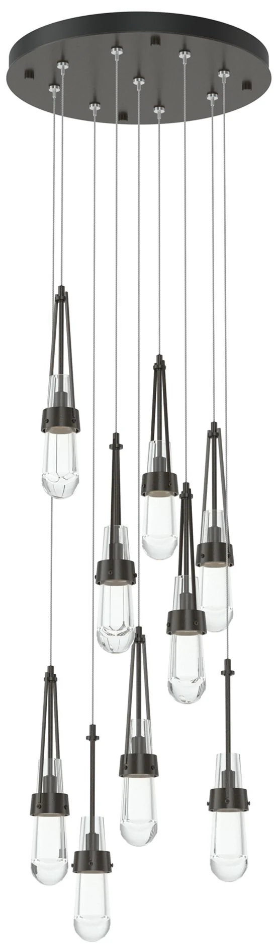Link 20.5" 9-Light Round Oil Rubbed Bronze Long Pendant with Clear Gla - Image 1