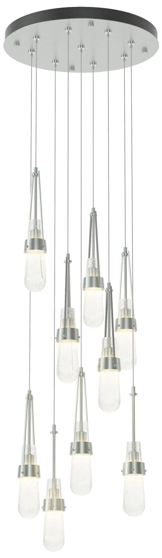 Link 20.5" 9-Light Round Platinum Long Pendant with Clear Bubble Glass - Image 1