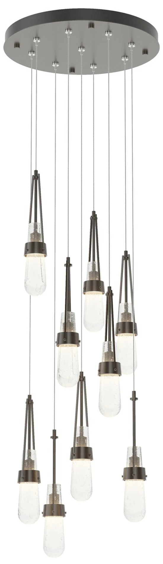 Link 20.5" 9-Light Round Rubbed Bronze Long Pendant with Bubble Glass - Image 1