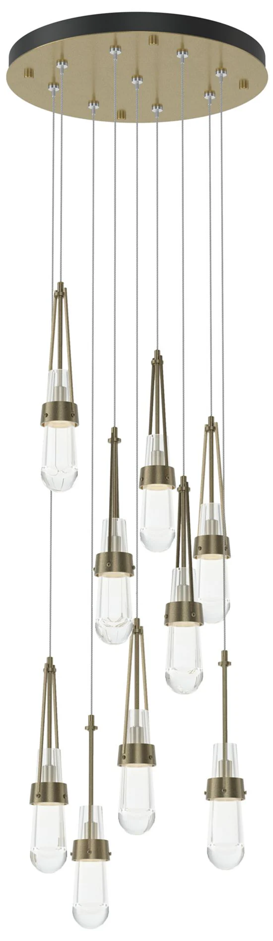 Link 20.5" 9-Light Round Soft Gold Long Pendant with Clear Glass - Image 1