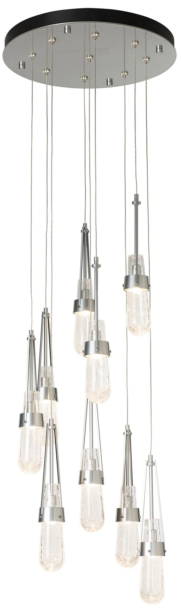 Link 20.5" 9-Light Round Sterling Long Pendant with Clear Bubble Glass - Image 1