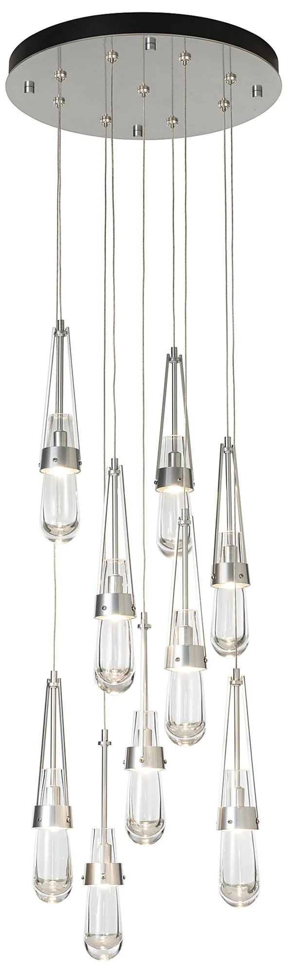 Link 20.5" 9-Light Round Sterling Long Pendant with Clear Glass - Image 1
