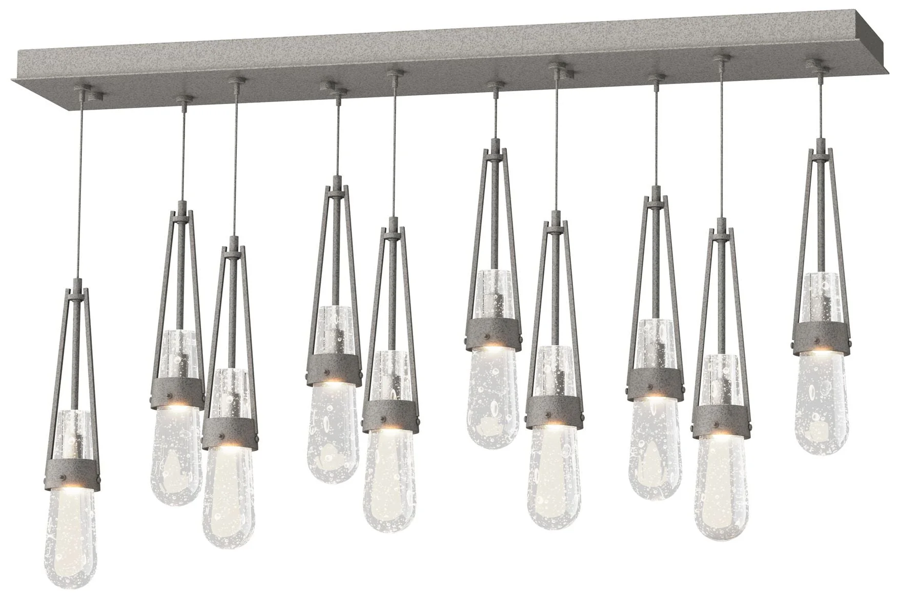 Link 44.5" Rectangular Natural Iron Long Pendant with Clear Bubble Gla - Image 1