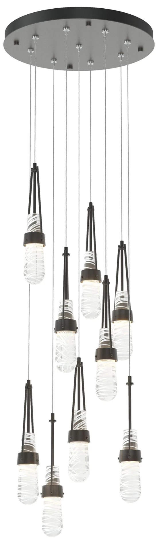 Link 9-Light Blown Round Pendant - Black - Clear - White Threading - Image 1