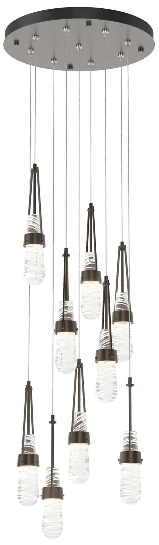 Link 9-Light Blown Round Pendant - Bronze - Clear - White Threading - Image 1
