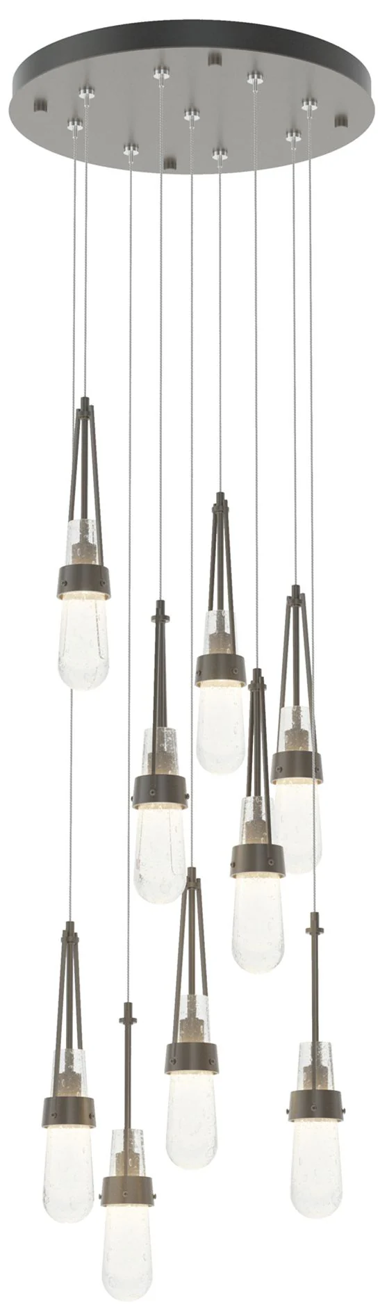 Link 9-Light Blown Round Pendant - Dark Smoke - Clear Bubble - Image 1