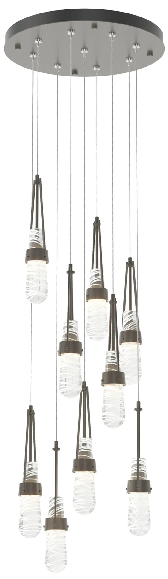 Link 9-Light Blown Round Pendant - Dark Smoke - Clear - White Threading - Image 1