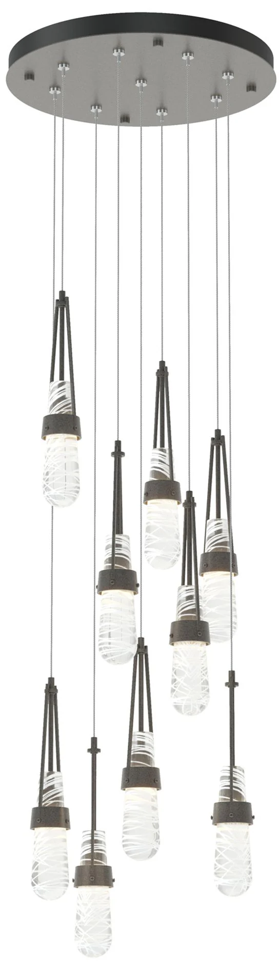 Link 9-Light Blown Round Pendant - Iron - Clear - White Threading - Image 1