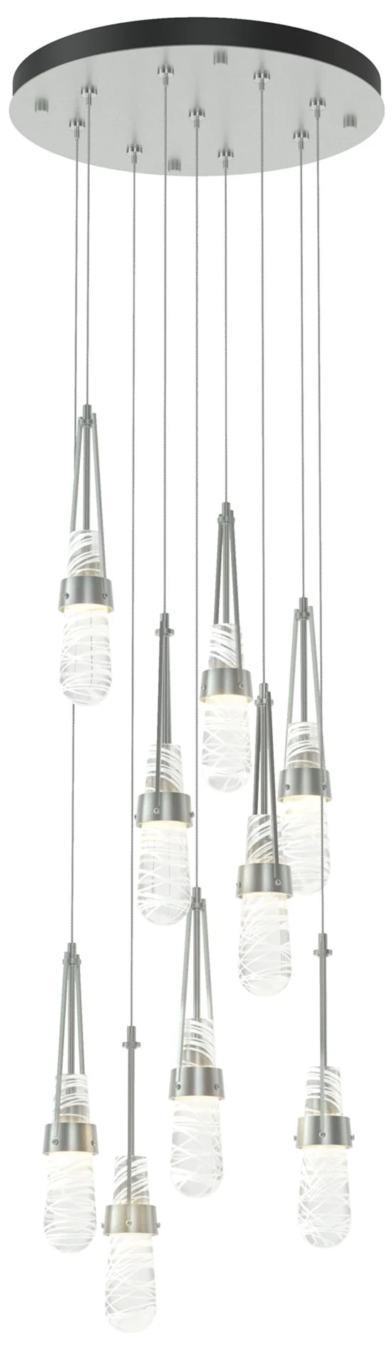 Link 9-Light Blown Round Pendant - Platinum - Clear - White Threading - Image 1