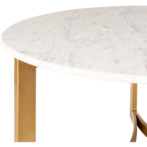 Surya Lismore Modern White Marble Top With Gold Metal Base Round Coffee Table LIS-001 - Image 3