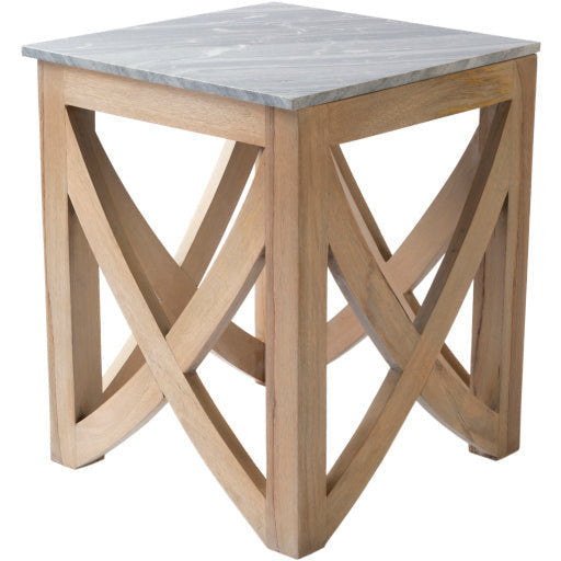 Surya Logan Modern Gray Marble Top With Natural Wood Base Accent Side Table LOG-001 - Image 1