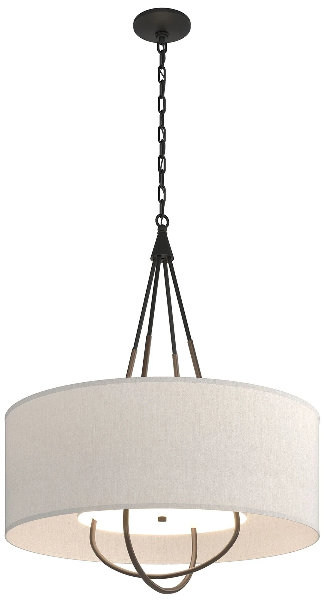 Loop Pendant - Black Finish - Bronze Accents - Flax Shade - Image 1