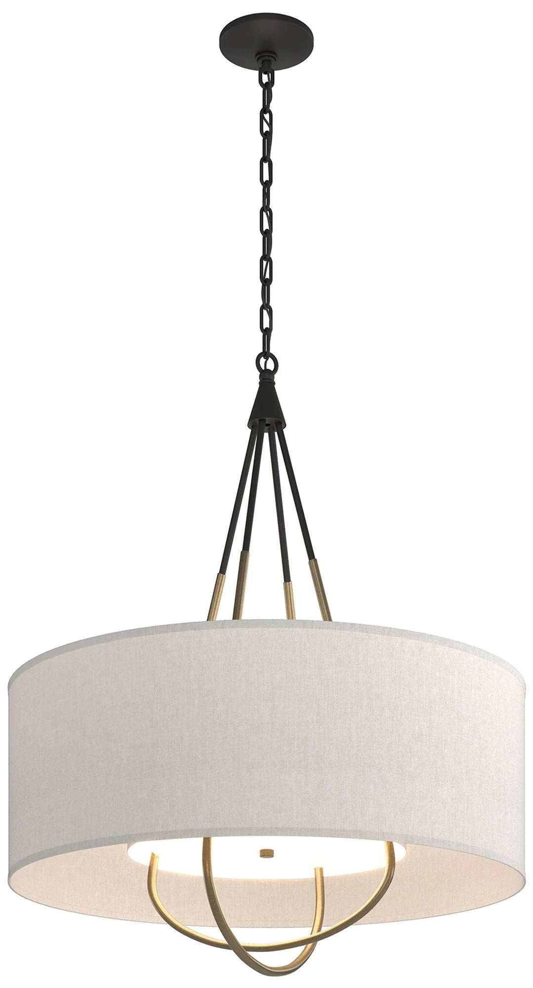Loop Pendant - Black Finish - Soft Gold Accents - Flax Shade - Image 1