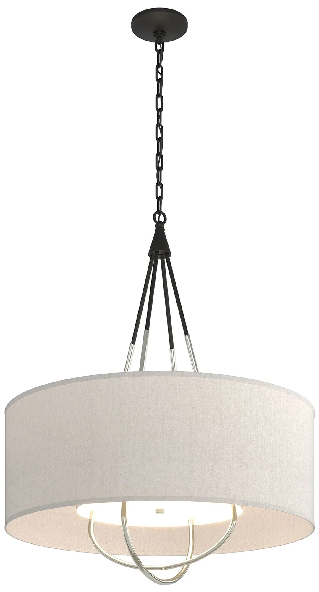 Loop Pendant - Black Finish - Sterling Accents - Flax Shade - Image 1