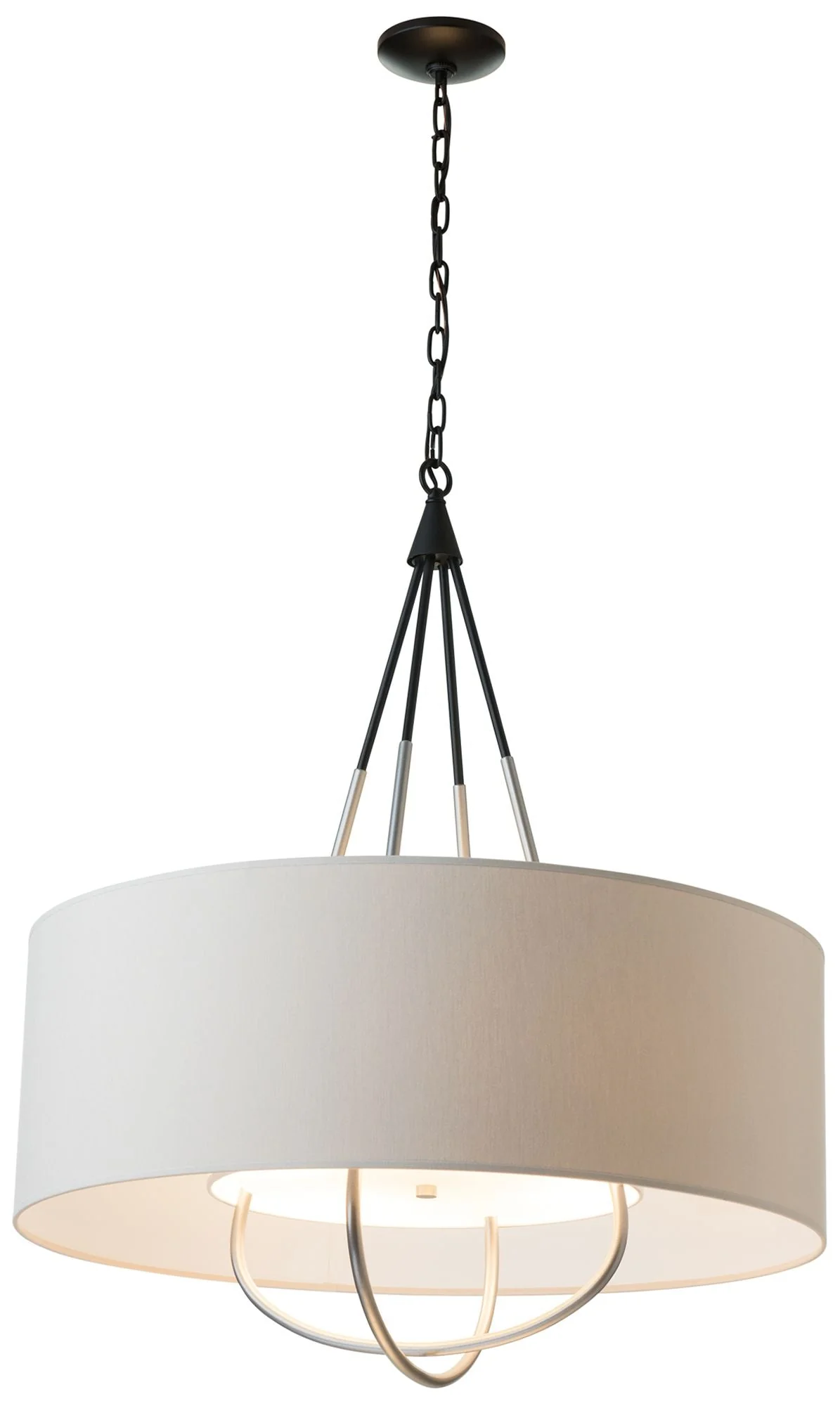Loop Pendant - Black Finish - Vintage Platinum Accents - Flax Shade - Image 1