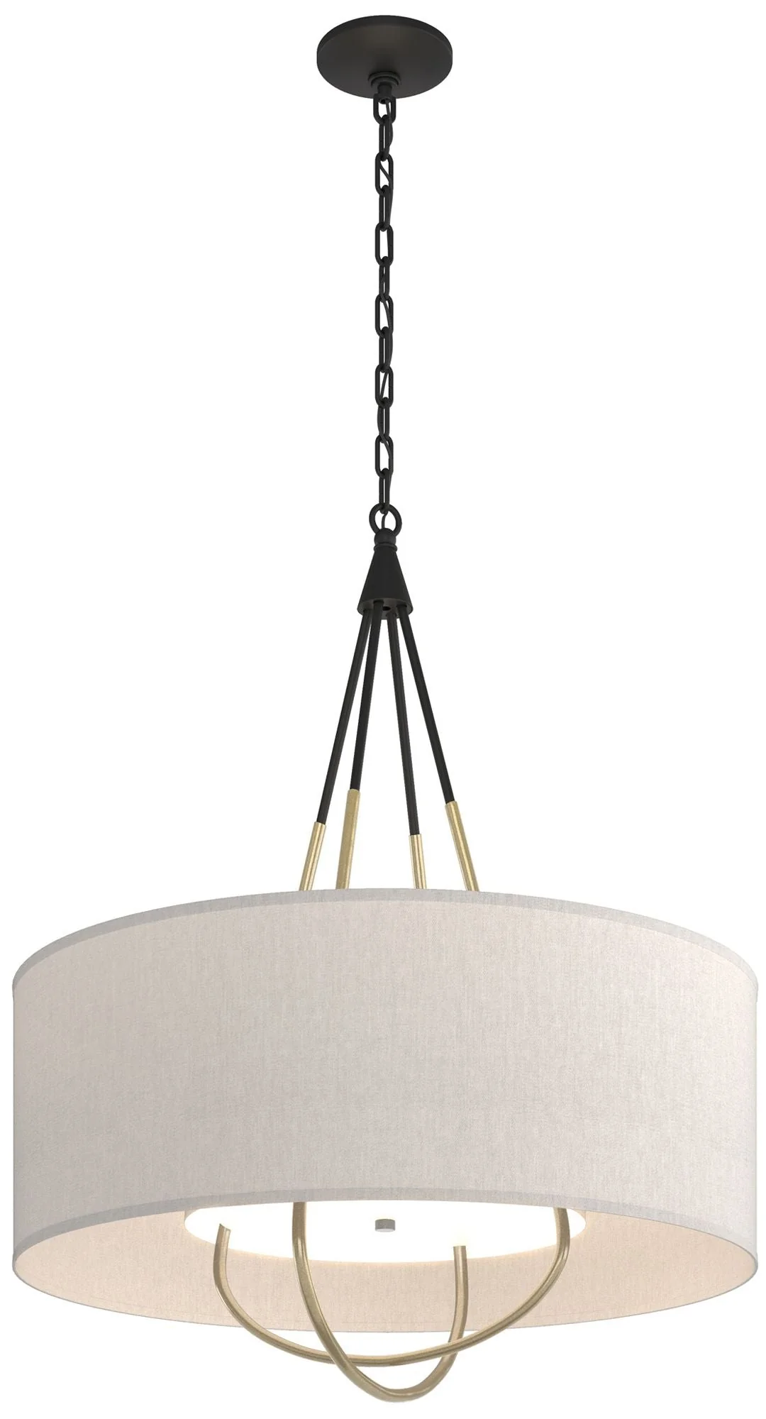 Loop Pendant - Black - Modern Brass - Flax Shade - Image 1
