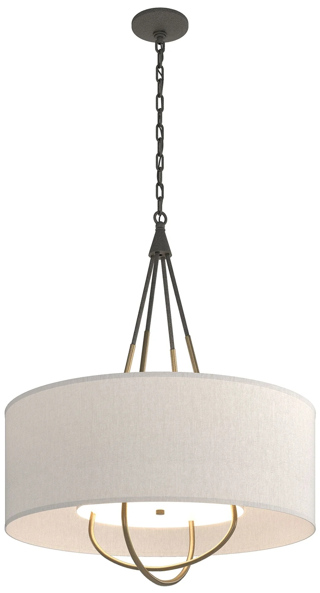 Loop Pendant - Natural Iron Finish - Soft Gold Accents - Flax Shade - Image 1